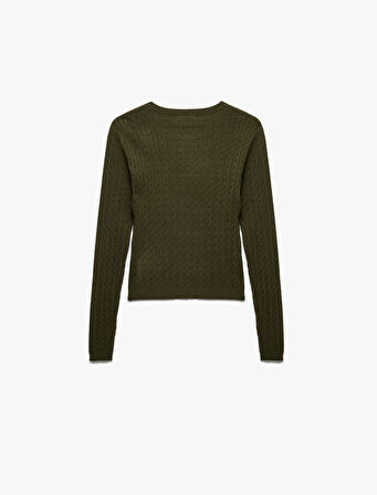 Uzun Kollu Bisiklet Yaka Saç Örgü Triko Kazak