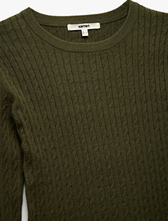 Uzun Kollu Bisiklet Yaka Saç Örgü Triko Kazak