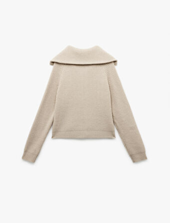 Regular Fit Dik Yaka Fermuarlı Uzun Kollu Triko Hırka