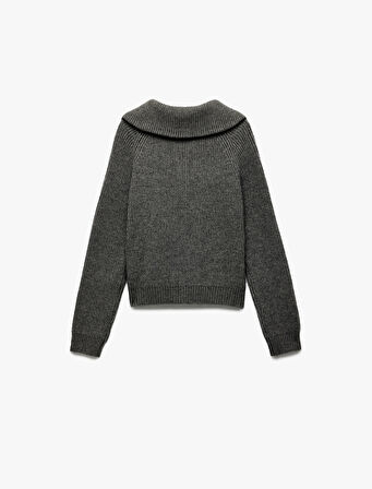 Regular Fit Dik Yaka Fermuarlı Uzun Kollu Triko Hırka