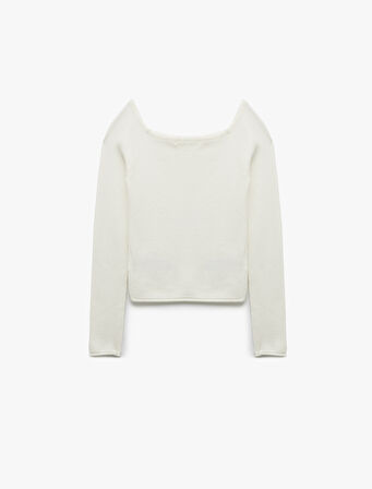 Uzun Kollu Kayık Yaka Triko Kazak