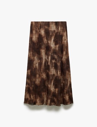 Astarlı Batik Desenli Slim Fit Midi Boy Etek