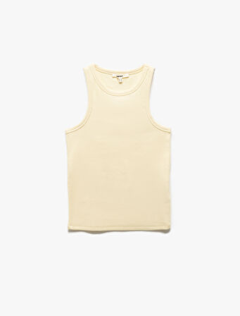 Pamuklu Kolsuz Halter Yaka Basic Fitilli Atlet