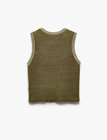 Bisiklet Yaka Kolsuz Dokulu Triko Süveter