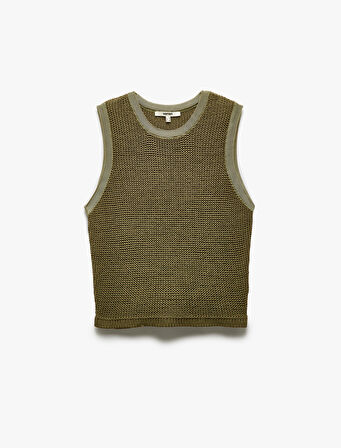 Bisiklet Yaka Kolsuz Dokulu Triko Süveter