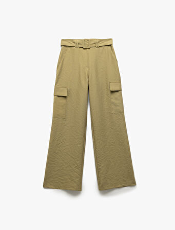 Modal Karışımlı Cep Detaylı Geniş Paça Gabardin Kargo Pantolon