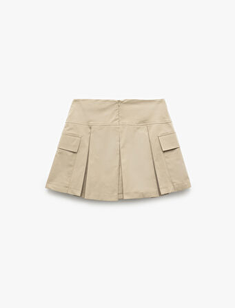 Pamuklu Gabardin Kumaş Kargo Cepli Mini Pileli Şort Etek