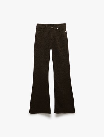 Yüksek Bel Pamuklu Leoparlı İspanyol Paça Pantolon - Flare Jeans