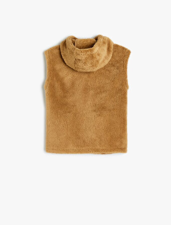 Fermuar Detaylı Kapşonlu Kolsuz Sweatshirt