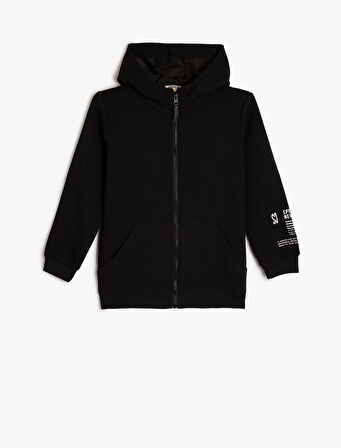 Uzun Kollu Kapşonlu Fermuarlı Sweatshirt