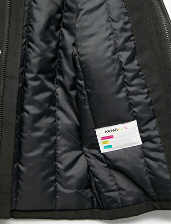 Uzun Kollu Fermuarlı Kapaklı Cepli Kapşonlu Şişme Mont 