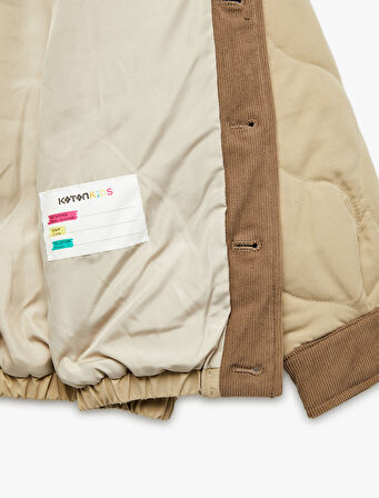 Uzun Kollu Cep Detaylı Dik Yaka Kapitone Ceket