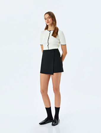 Fiyonklu Kısa Kollu Bisiklet Yaka Triko Hırka