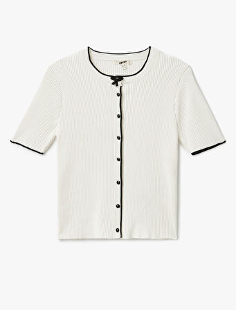 Fiyonklu Kısa Kollu Bisiklet Yaka Triko Hırka