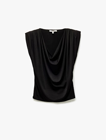 Drape Detaylı Vatkalı Degaje Yaka Kolsuz Bluz