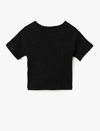 Büzgülü Slim Fit V Yaka Kısa Kollu Crop Tişört