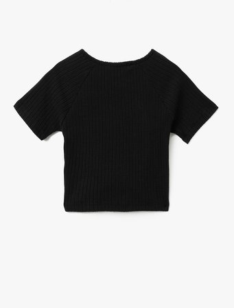 Büzgülü Slim Fit V Yaka Kısa Kollu Crop Tişört