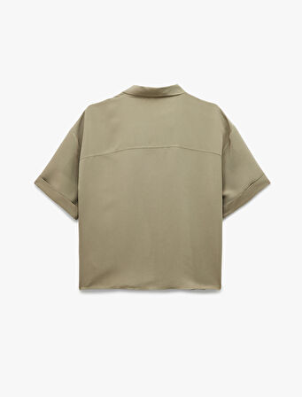 Modal Kumaş Yarım Fermuarlı Kısa Kollu Polo Yaka Oversize Bluz