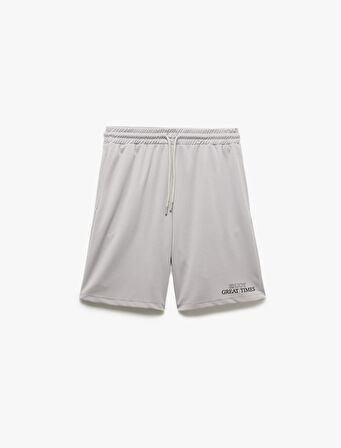 Beli Bağcıklı Baskılı Cep Detaylı Oversize Spor Şort