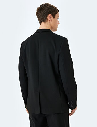 Slim Fit Viskon Karışımlı Cepli Pike Kumaş Mono Yaka Düğmeli Blazer Ceket
