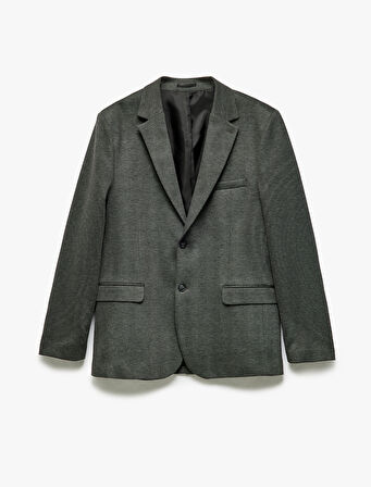 Düğmeli Cepli Viskon Karışımlı Pike Kumaş Mono Yaka Slim Fit Blazer Ceket