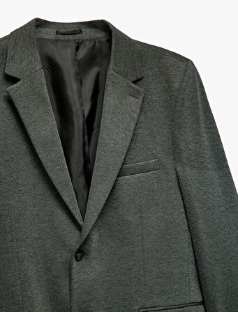 Düğmeli Cepli Viskon Karışımlı Pike Kumaş Mono Yaka Slim Fit Blazer Ceket