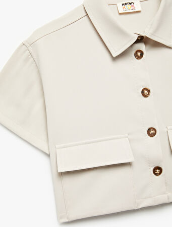 Viskon Karışımlı Kısa Kollu Düğmeli Crop Gömlek