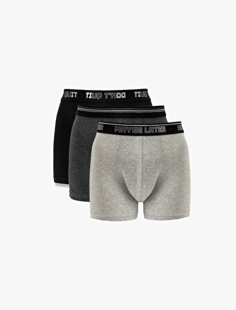 Lastik Detaylı Pamuklu 3'lü Boxer Seti