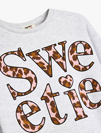 Slogan Baskılı Uzun Kollu Bisiklet Yaka Sweatshirt