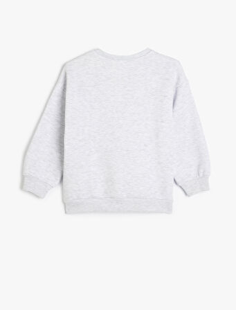 Slogan Baskılı Uzun Kollu Bisiklet Yaka Sweatshirt