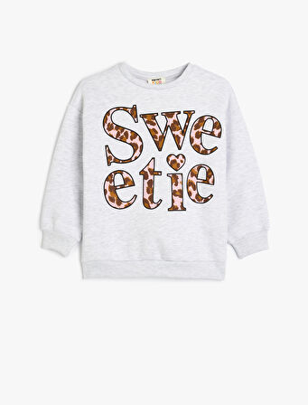 Slogan Baskılı Uzun Kollu Bisiklet Yaka Sweatshirt