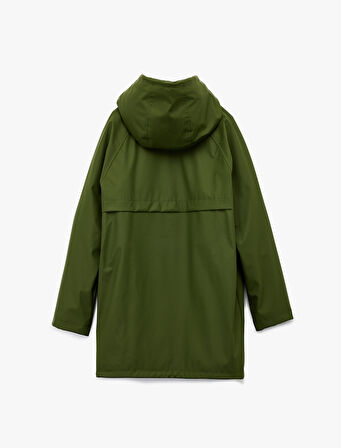 Deri Görünümlü İçi Suni Kürklü Fermuarlı Cepli Su Geçirmez Kapüşonlu Mont