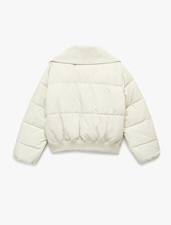 Fermuarlı Cep Detaylı Uzun Kollu Geniş Yaka Anorak Şişme Mont