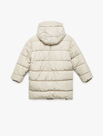 Uzun Kollu Cepli Kapşonlu Şişme Mont