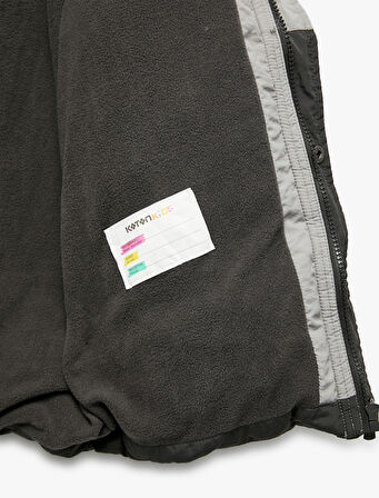 Polar Astarlı Uzun Kollu Kapşonlu Renk Bloklu Şişme Mont 