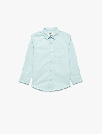 Pamuklu Gömlek Yaka Uzun Kollu Basic Gömlek