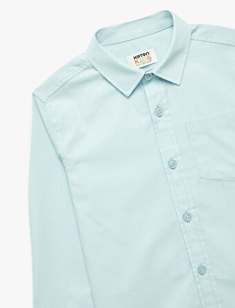 Pamuklu Gömlek Yaka Uzun Kollu Basic Gömlek