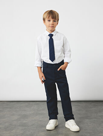 Pamuklu Cepli Uzun Kollu Kravat Detaylı Basic Gömlek