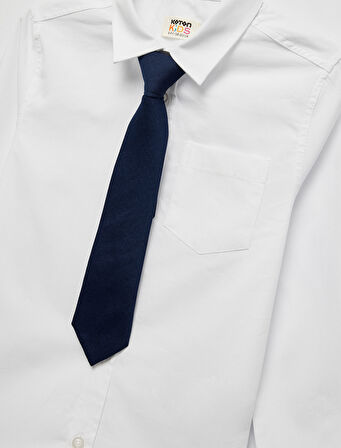 Pamuklu Cepli Uzun Kollu Kravat Detaylı Basic Gömlek