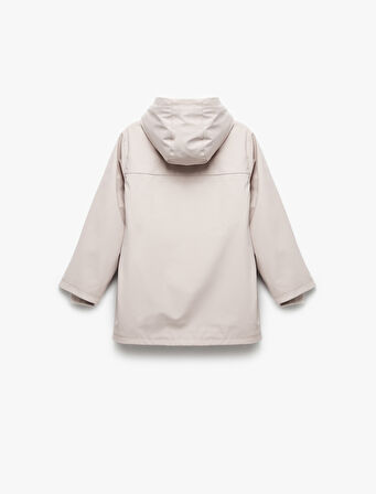 Kapşonlu Peluş Detaylı Kapaklı Cepli Uzun Kollu Mont