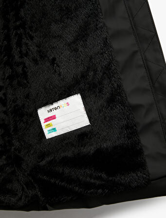 Uzun Kollu Fermuarlı Cepli İçi Suni Kürklü Kapşonlu Uzun Şişme Mont