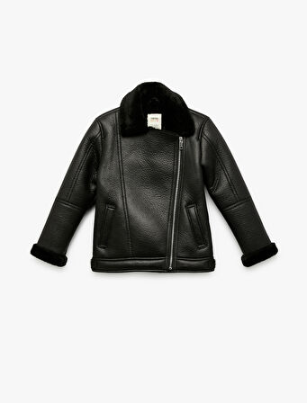 Kruvaze Yaka Uzun Kollu Suni Deri Ceket