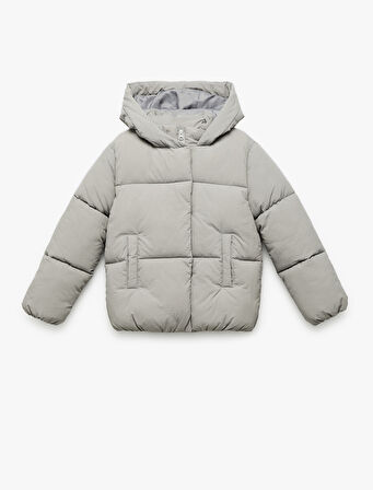 Uzun Kollu Kapşonlu Şişme Mont