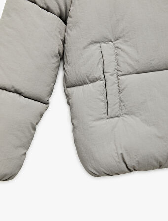 Uzun Kollu Kapşonlu Şişme Mont