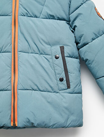 Uzun Kollu Cepli İçi Suni Kürklü Kapşonlu Şişme Mont 