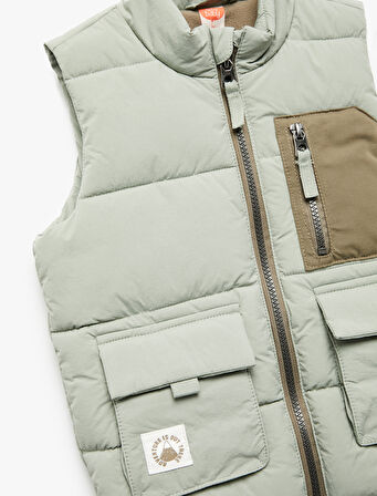 Dik Yaka Kolsuz Fermuarlı Cep Detaylı Şişme Yelek