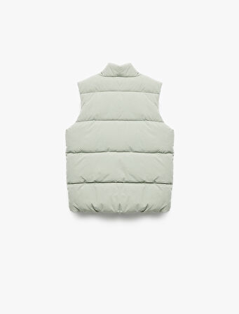 Dik Yaka Kolsuz Fermuarlı Cep Detaylı Şişme Yelek