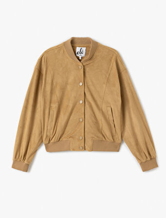 Suni Süet Çıt Çıt Düğmeli Cepli Bomber Ceket