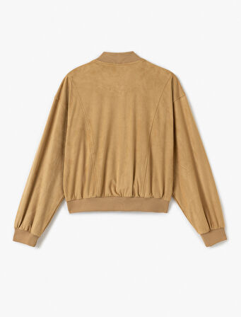 Suni Süet Çıt Çıt Düğmeli Cepli Bomber Ceket