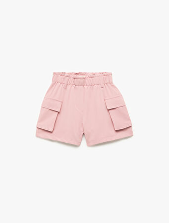 Viskon Karışımlı Beli Lastikli Kargo Cepli Şort